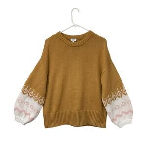 Crown & Ivy Fairisle Sleeve Pullover Sweater Brown Pink Size Large